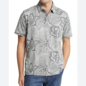 Tommy Bahama Mens Palm Coast Tropic Fade Polo Grey Tropical Hawaiian Sz M